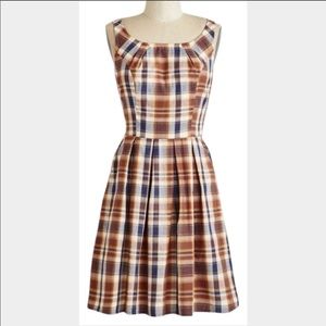 Modcloth Plaid Dress in Blue and Brown